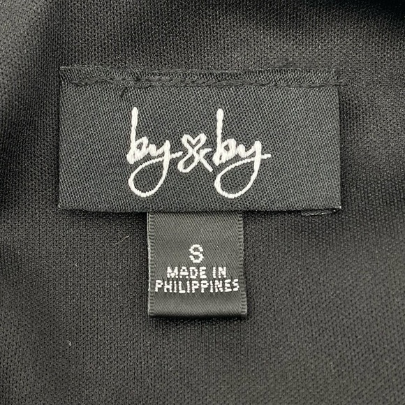 By & By Sz S Classic Short Black Dress 3/4 Length Sheer Sleeves Gold Belt NWT - Picture 6 of 7